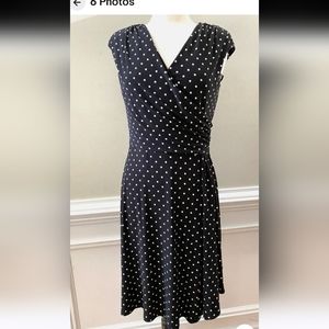 Lauren Ralph Lauren Retro Black White Polka Dot Faux Wrap Dress Size 10